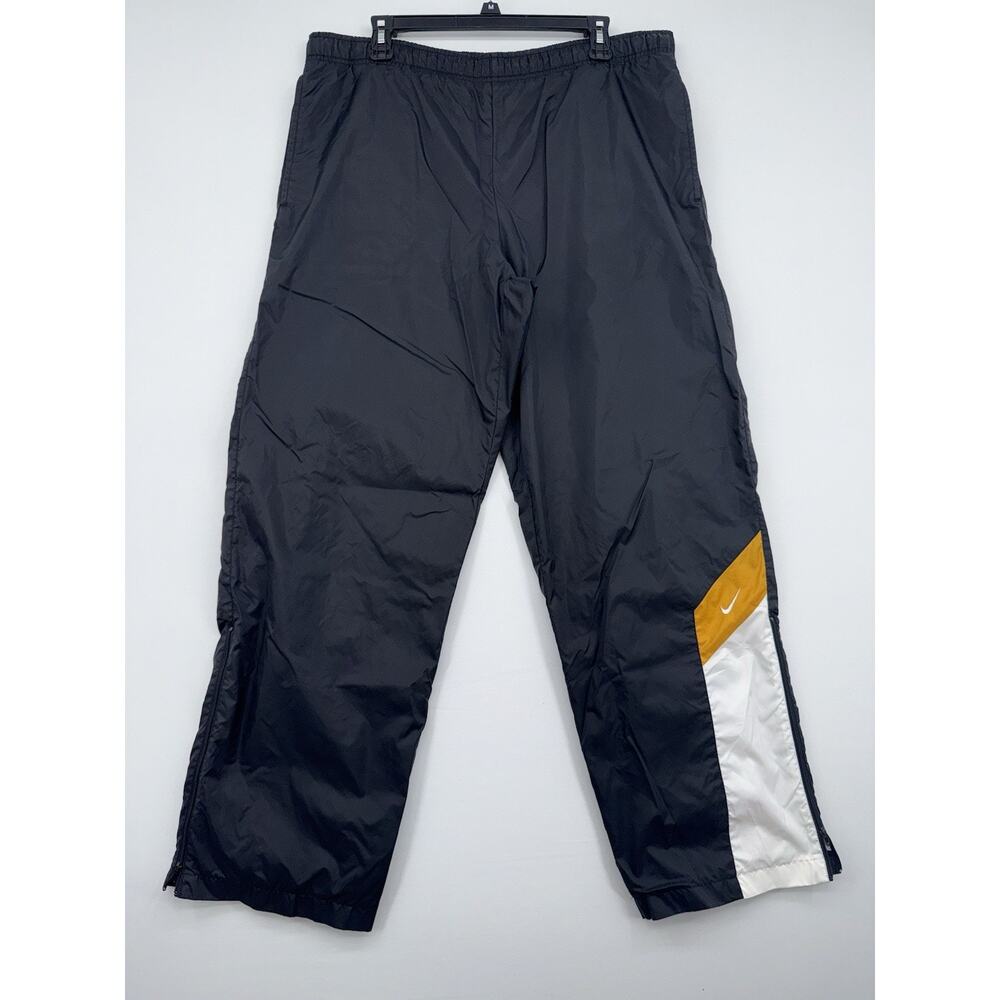 Vintage Y2K Nike Black Yellow Track pants Baggy Wide Leg Size Medium Drawstring